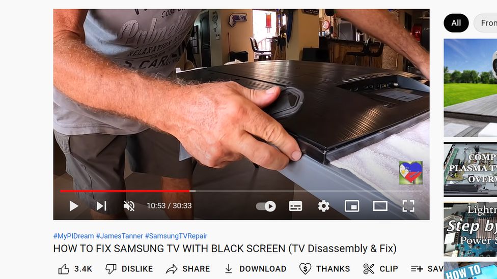 A still from a TV repair video on YouTube